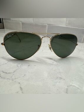 Ray-Ban Gold Frame Aviator Sunglasses with Polarized Green Lenses